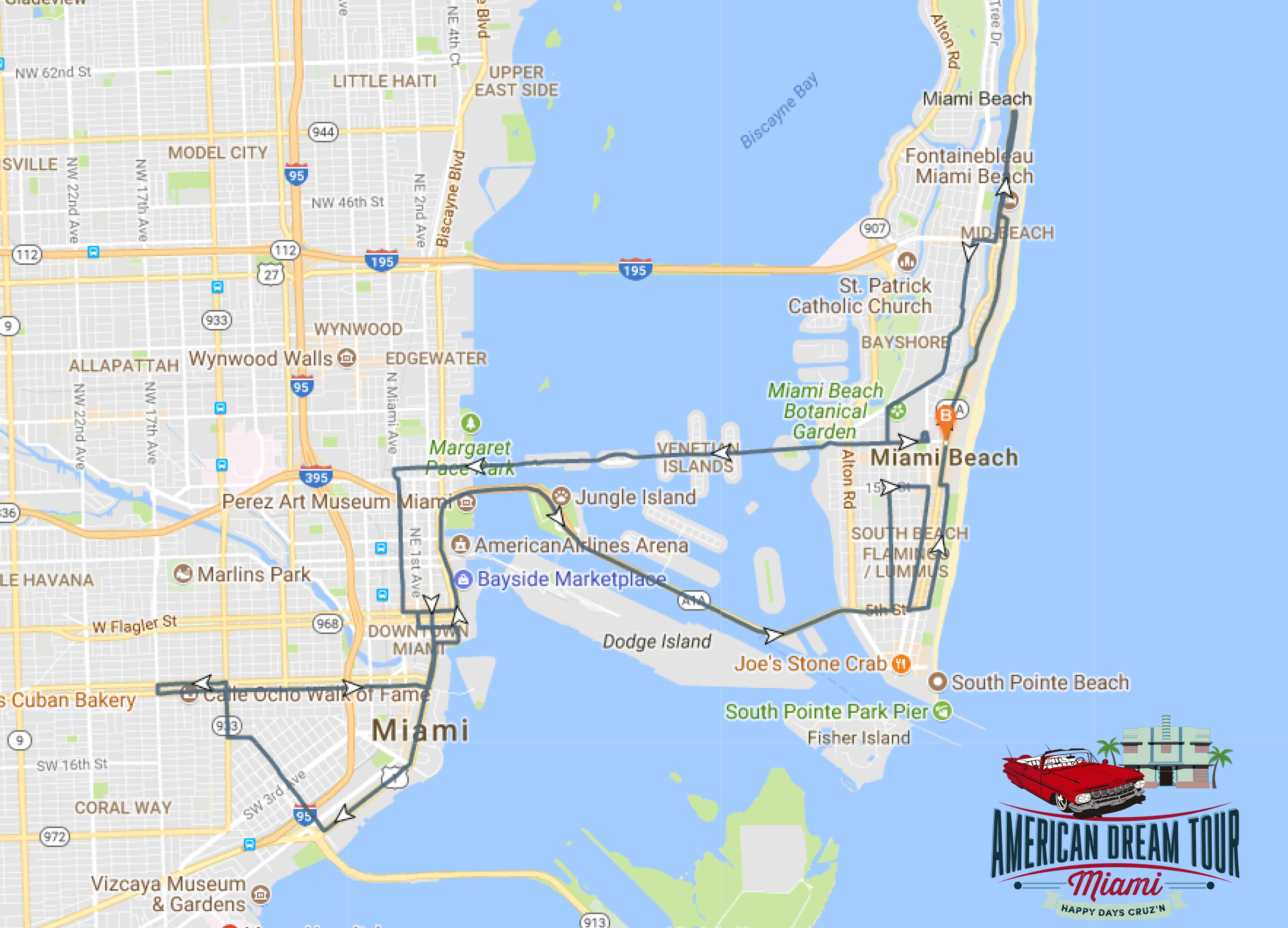 2-hour Car Tour Map of Tour Route